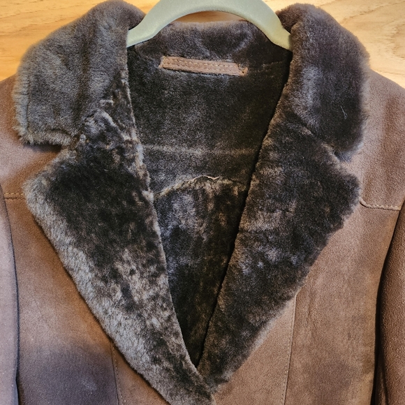 SAWYER OF NAPA VINTAGE BROWN LEATHER WOOL SHEARLING COAT JACKET SIZE 4 SIZE 6 - Picture 3 of 15